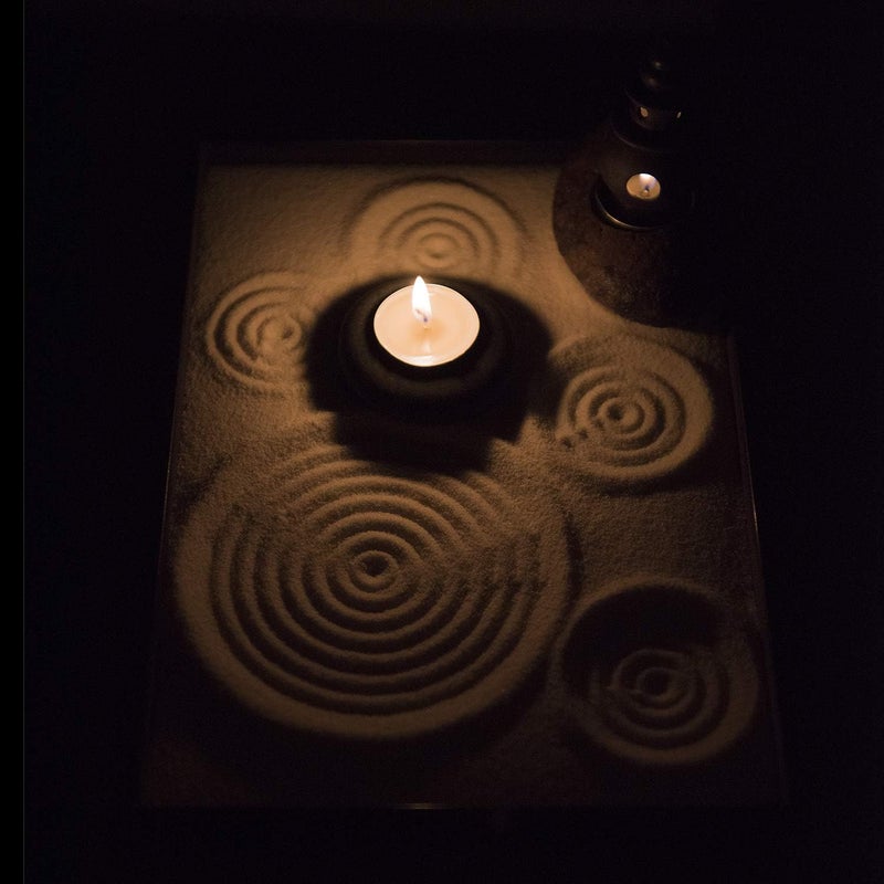ICNBUYS Handmade Zen Garden Pebble Tealight Candle Holder Set Censer with Free Zen Garden Tools, Sand, Base Tray and Accessories - Image 3